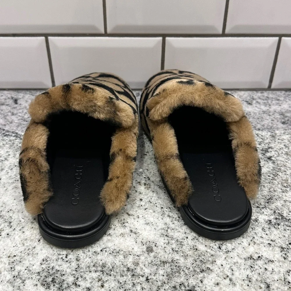 Coach Women's 8 B Sig Shrlg‎ Slip CC069 Signature Shearling Mules Coconut Black
